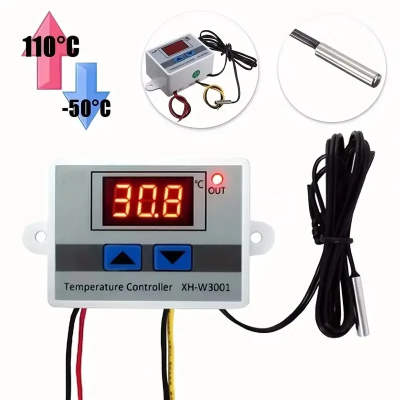 Digital Controller W3001 AC110-220V Temperature Controller Thermostat Digital LED Display