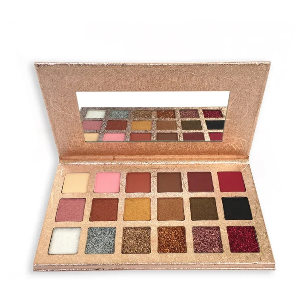 Palette de fards à barrage personnalisés de marque privée, maquillage des yeux en vrac, support de Bergame boueux, chatoyant et soyeux, plateau en papier 256 pigments, 18 couleurs