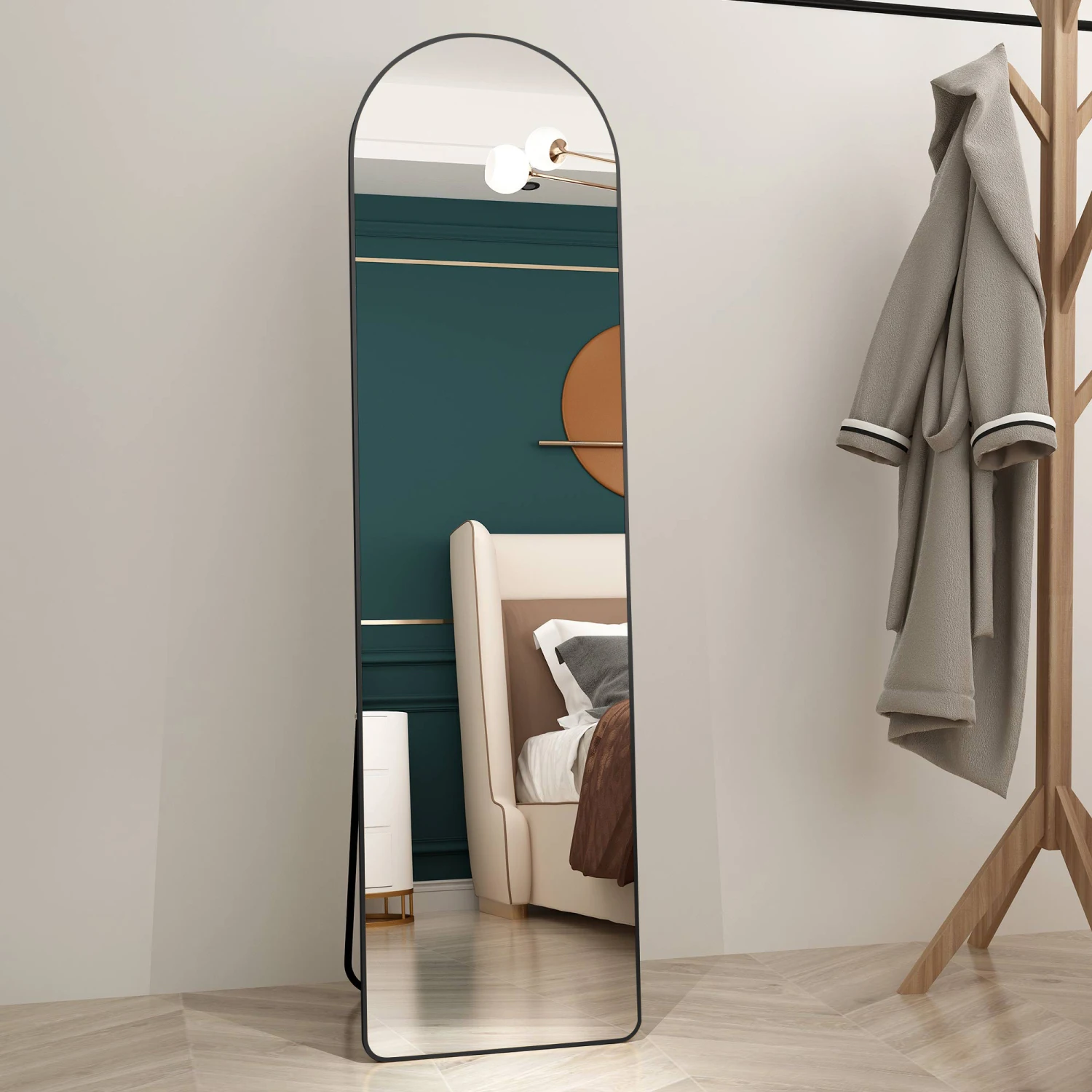 The 4st generation of floor mounted full length mirrors. Aluminum alloy metal frame arched wall mirror, bathroom makeup mirror,