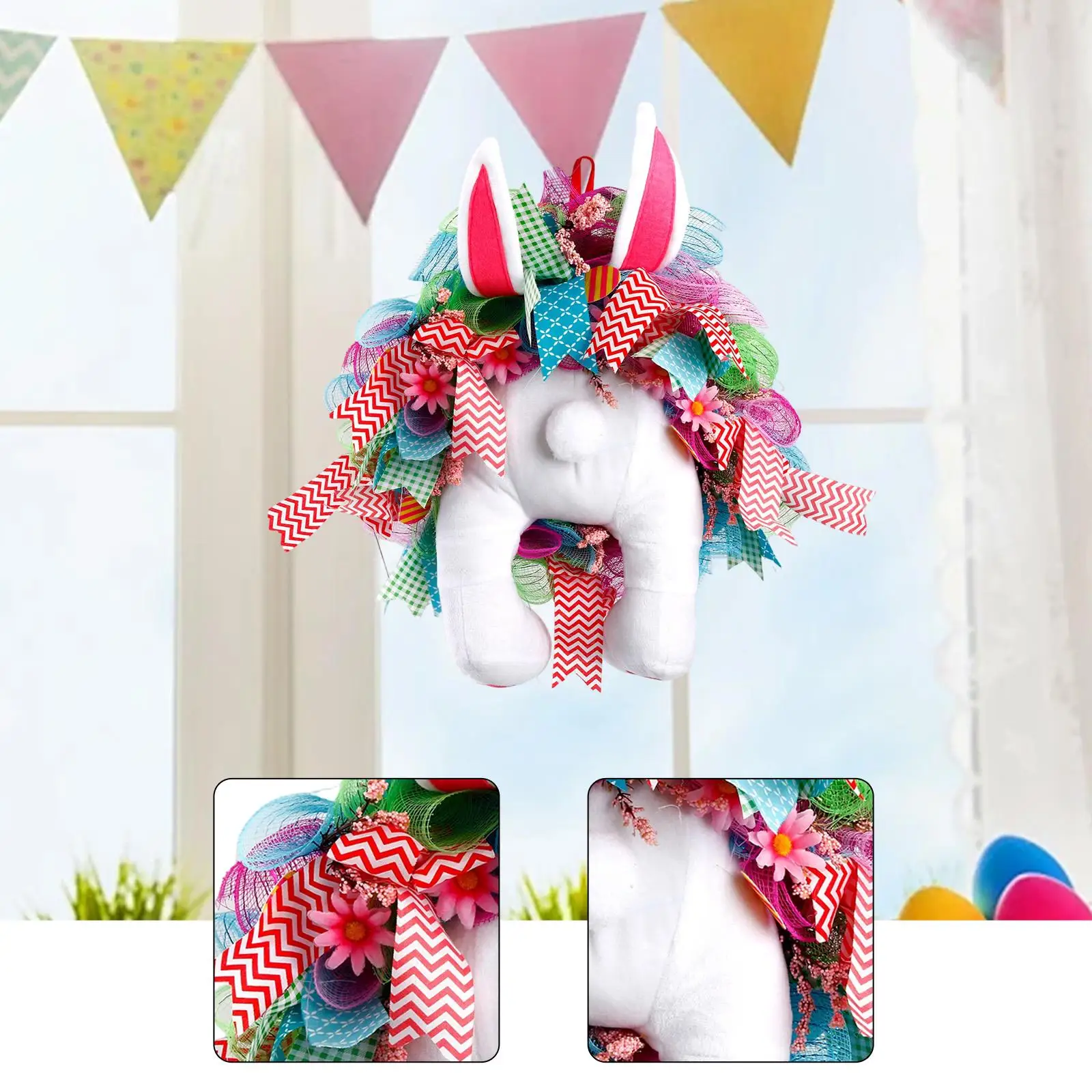 

Easter Wreath Rabbit Wreath Artificial Cartoon Spring Decoration Colorful for Front Door Fireplace Living Room Porch Balcony