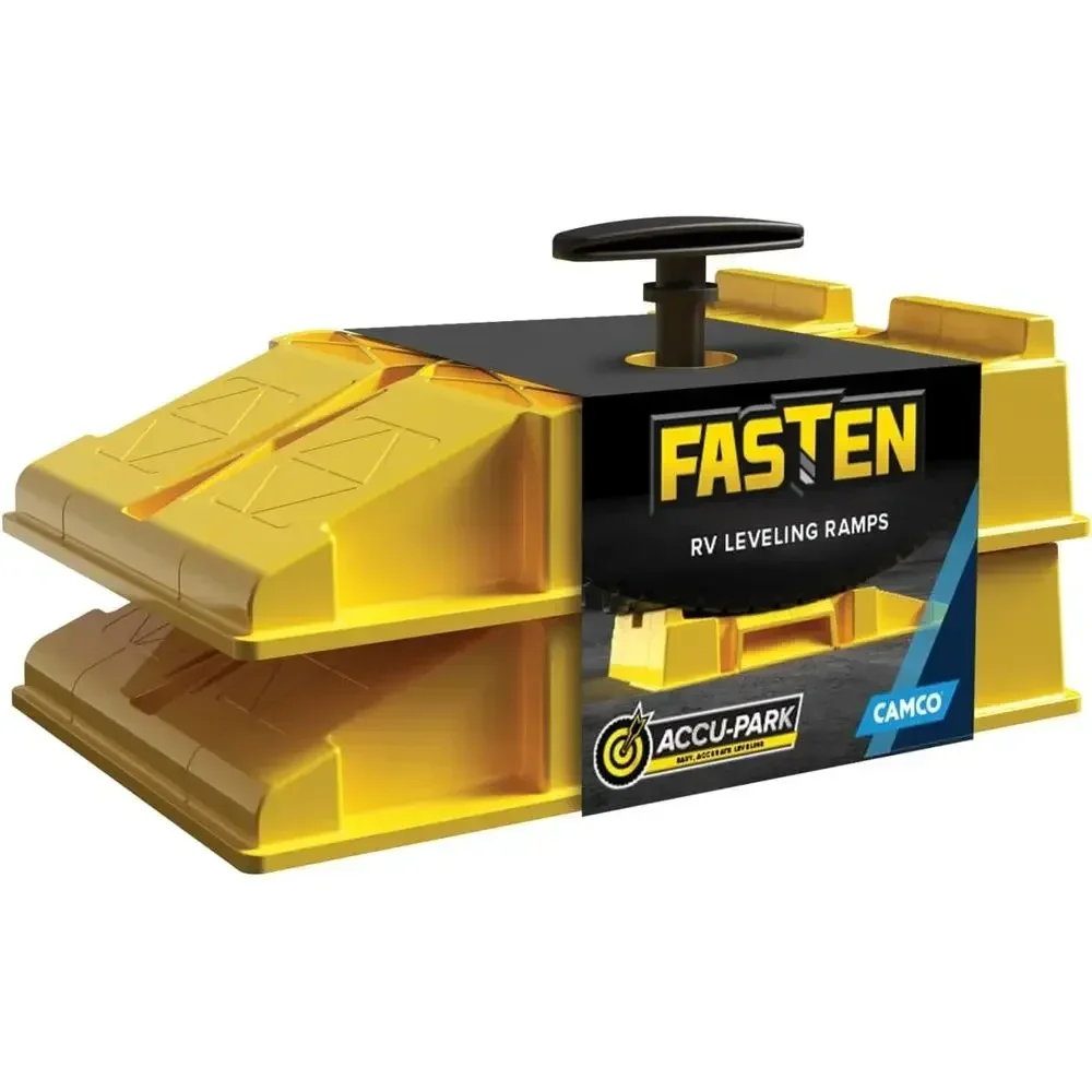 FasTen Premium RV Leveling Trailer Ramps w/ Convenient Handle - Nesting Design for RV Storage - Compatible w/ Square Leveling Bl