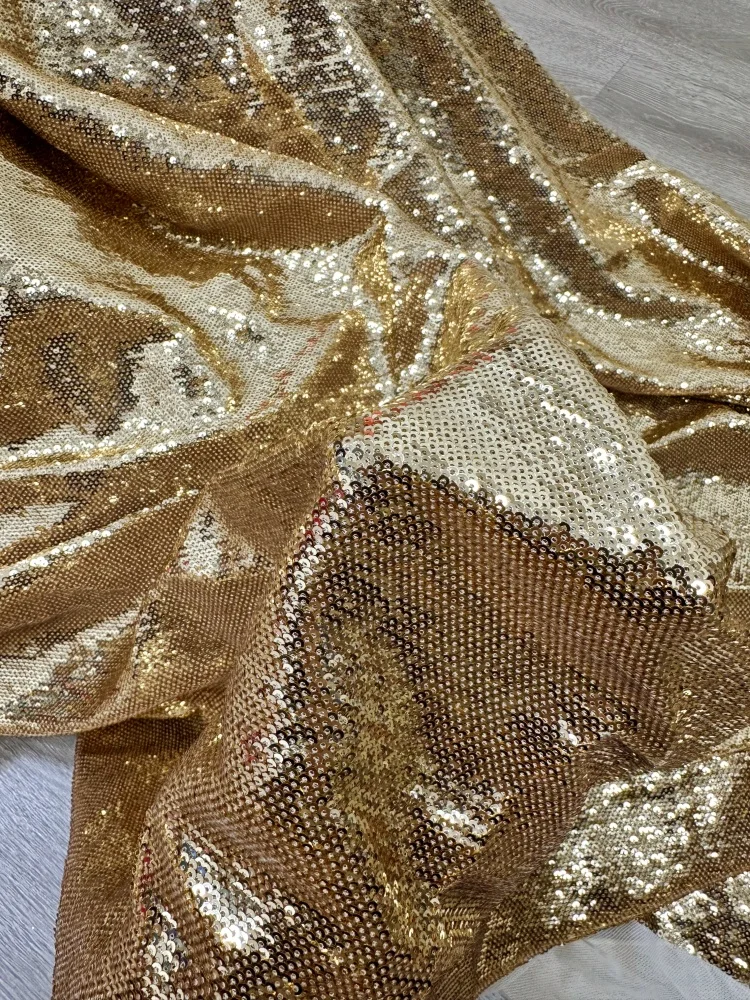 Gold silver encrypted sequin embroidery fish scale fabric sewing evening dress stage clothing fabric DIY background fabric