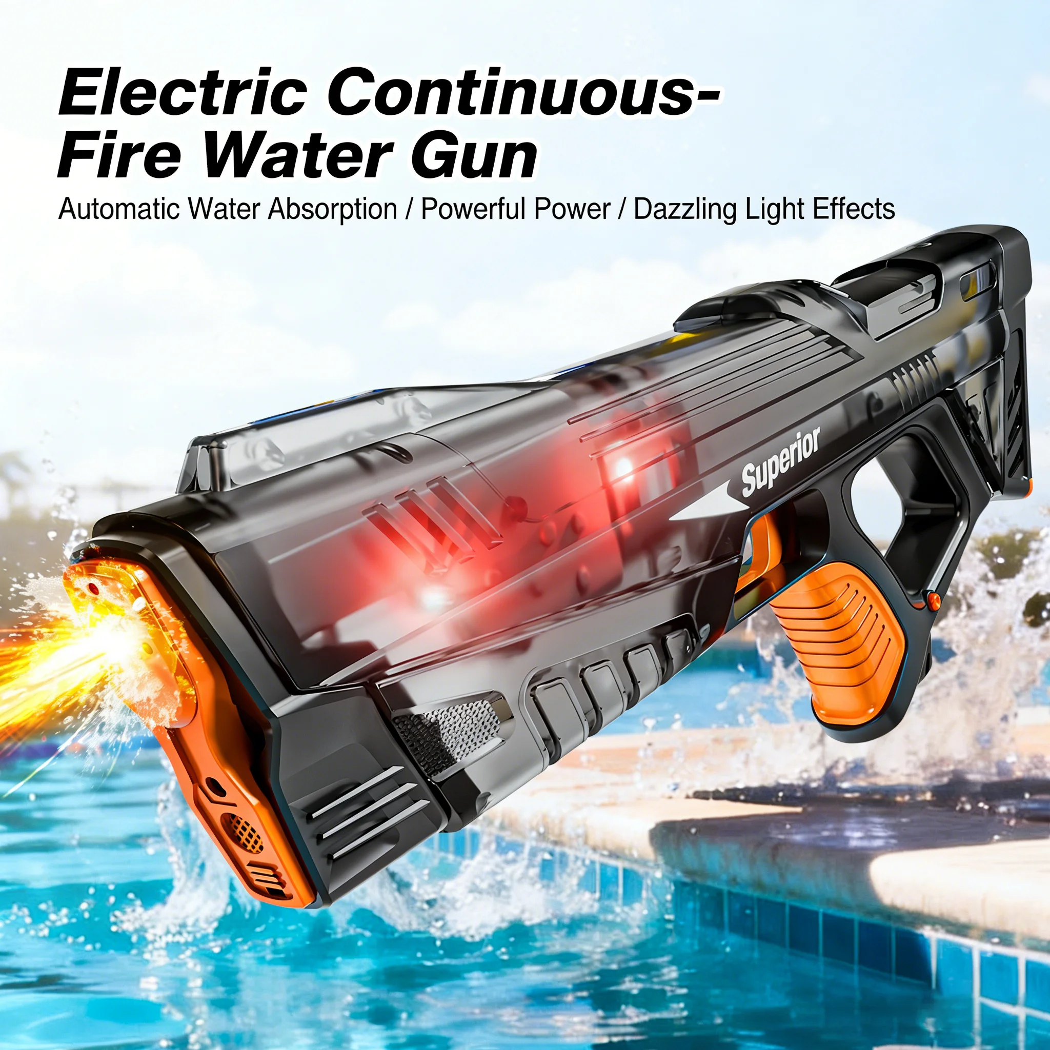 

Детский электрический водяной пистолет для летних пляжных игр на открытом воздухе, автоматическое всасывание воды, полностью автоматический водяной пистолет для детей
