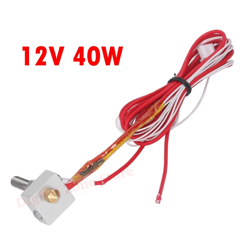 12V 40W MK8 Assembled Hotend Extruder Kit Aluminum Heating Block, Throat Tube, 0.4mm Nozzles, Thermistor 3D Printer Accessories