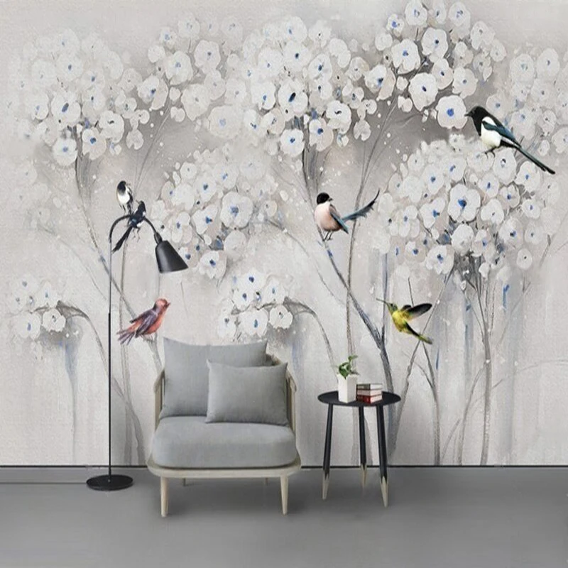 Modern Hand-Painted Exquisite Floral And Bird-Themed Creative Art Color TV Bedroom Cabinet Flower Shop Decoration Painting