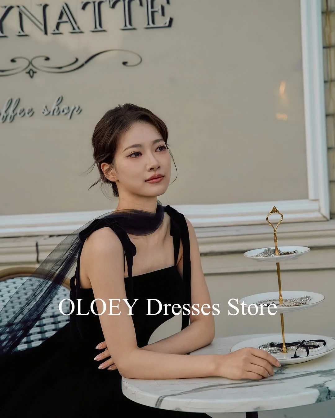 

OLOEY Black Simple Velvet Evening Party Dresses Korea Photo shoot Adjustable Straps Vintage Wedding Guest Gowns Customized