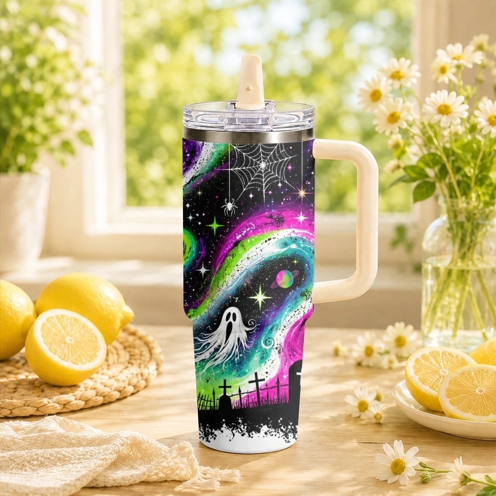 Neon Cemetery Cosmos Vacuum Flasks 40oz Stainless Steel Insulated Tumbler Leakproof Vacuum Travel Mug Portable Coffee Cup