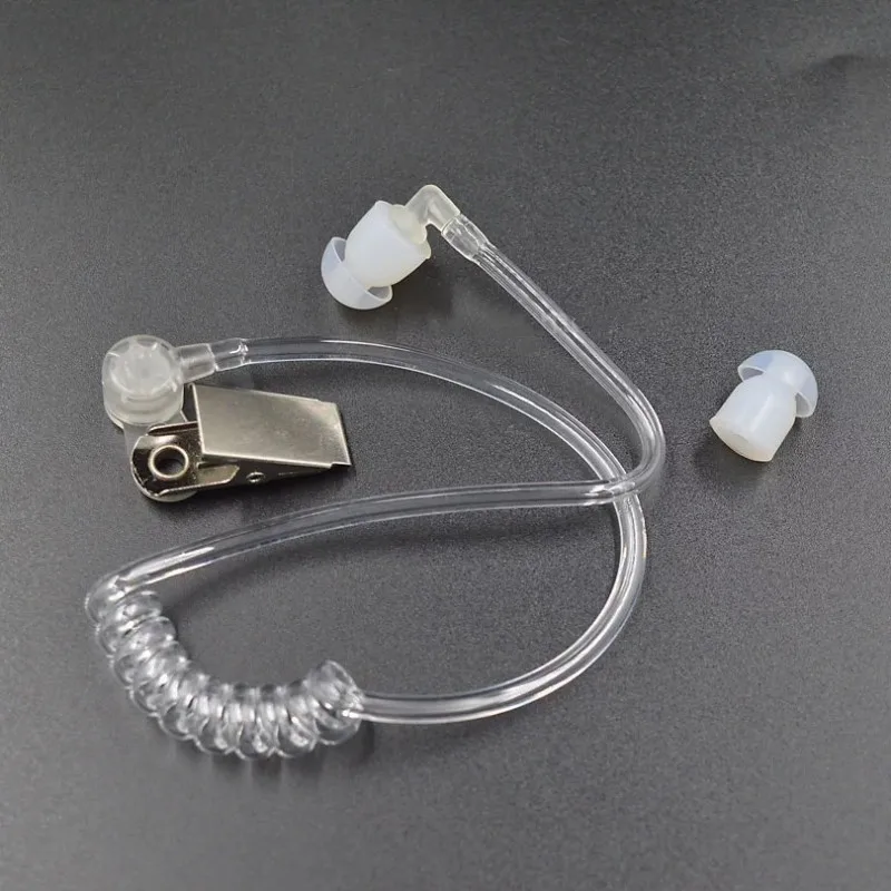 Pengganti Earplug Tabung Udara Akustik Gulungan Transparan dengan Klip Logam untuk Headset Earpiece Radio Walkie Talkie Dua Arah