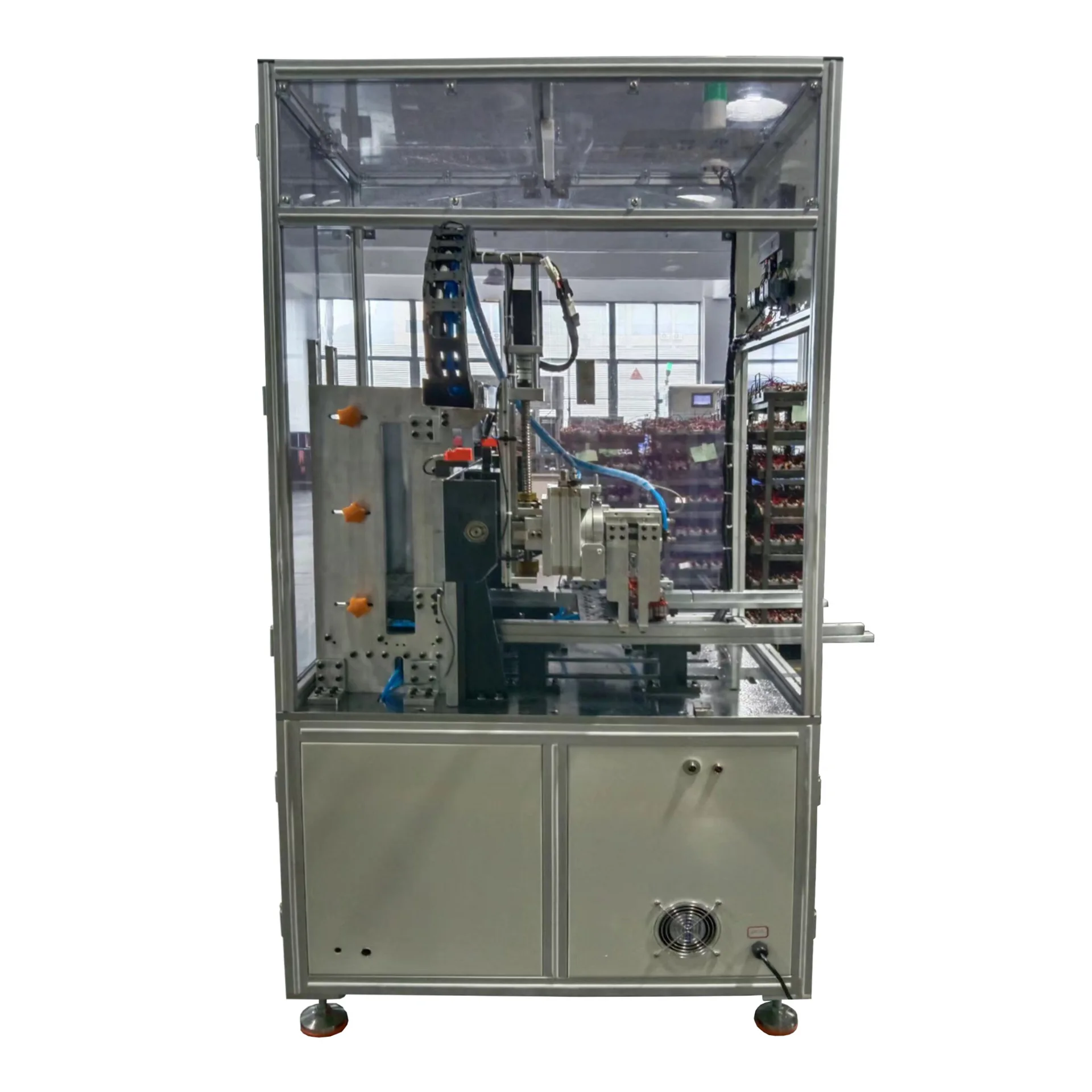 punching machine is automatically feeding into the end plate machine and is automatically entering the rectifier sub-machine
