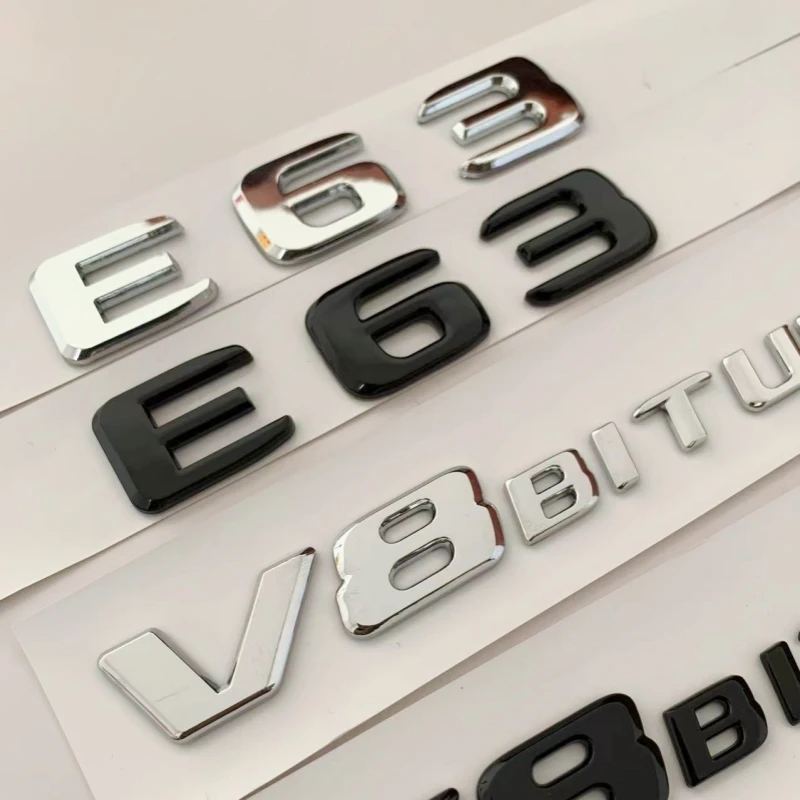 3d Black Chrome Letters For Car Trunk Stickers Mercedes Benz E63 AMG W213 W212 Fender V8 BITURBO Emblem Trunk Logo ccessories