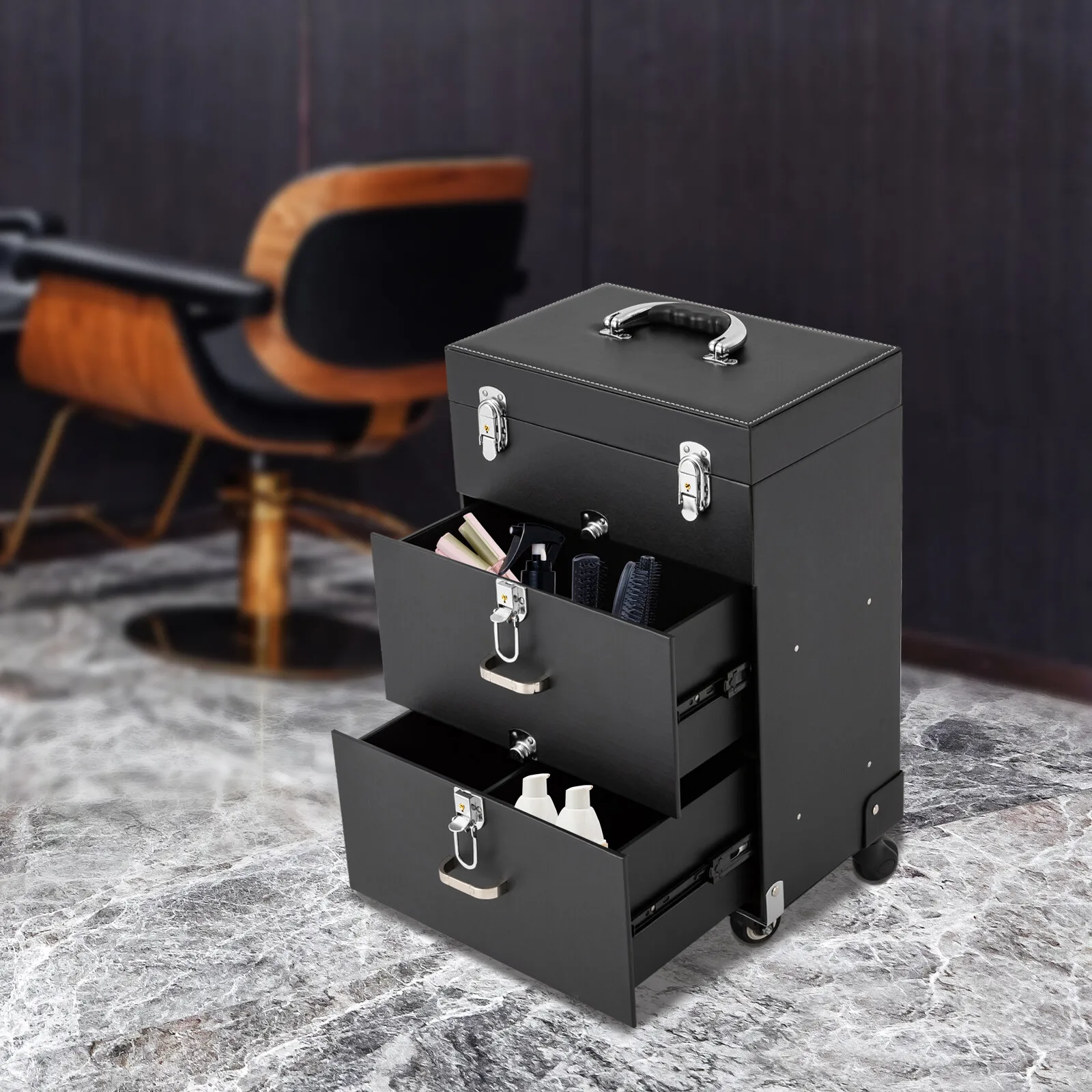 

Rolling Makeup Train Case Professional Beauty Artists Cosmetic Trolley Organizer Box With Drawers Large Capacity Storage