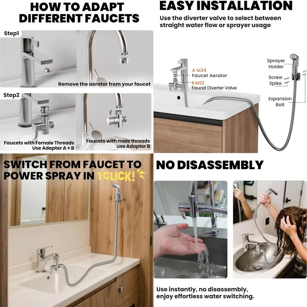 

RV & Bidet Metal Hose Nozzle Set with Diverter, Shower, and Sprayer