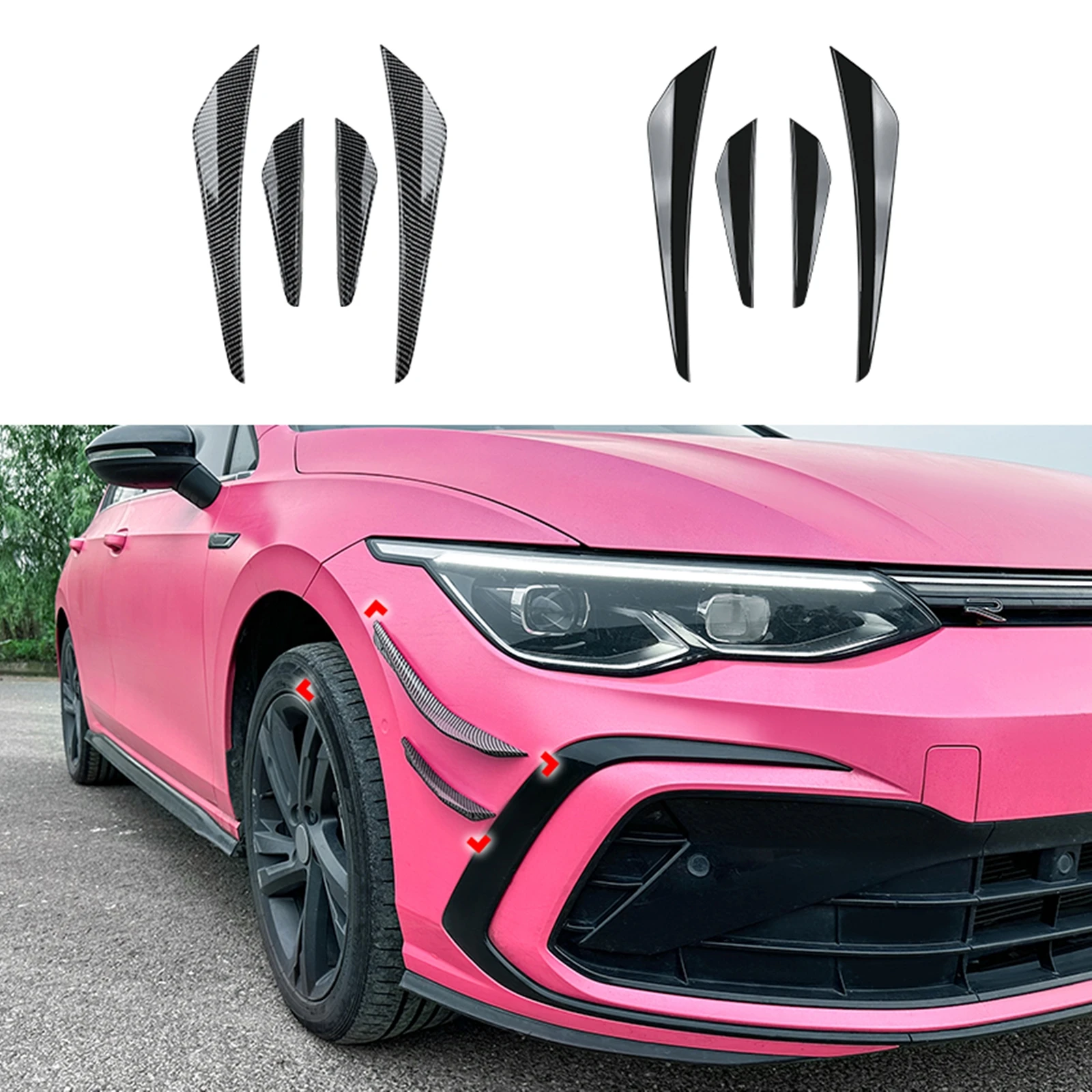 

For Volkswagen VW Golf 8 MK8 GTI Rline 2022 2023 2024 Front Bumper Side Air Vent Spoiler Trim Lip Intake Frame Splitter Fin Kit