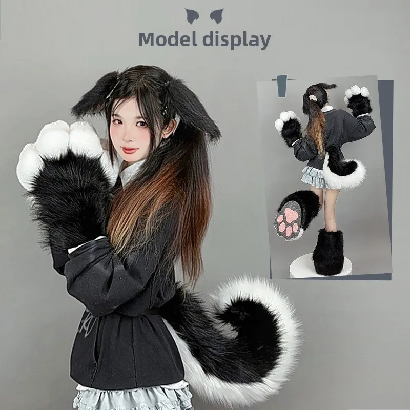 Fascia per capelli con orecchie di coniglio in peluche con coda soffice, orecchie lunghe cadenti per cosplay Anime Lolita Giochi di ruolo Puntelli per foto di feste