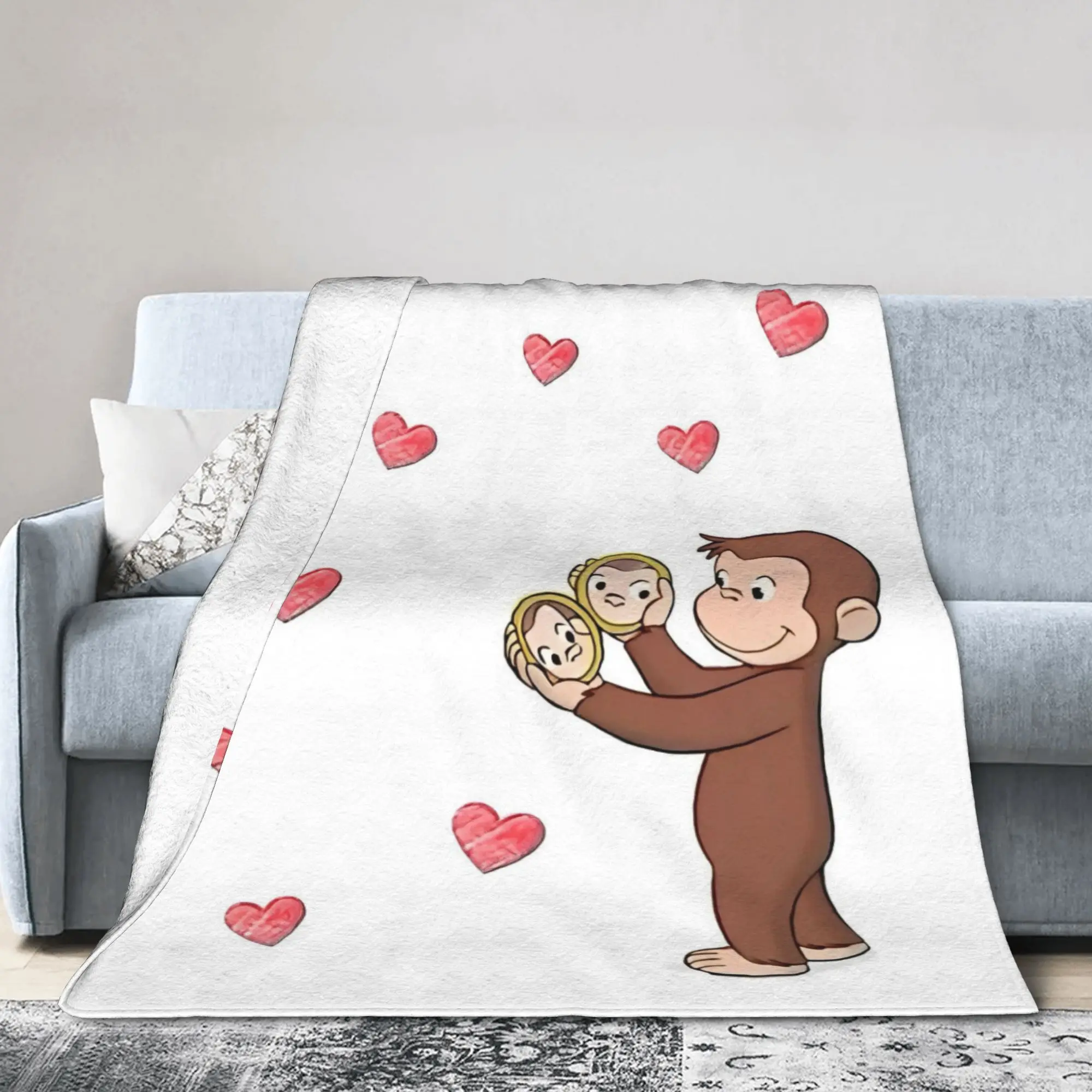 Curious George Cute Monkey Blanket Flannel All Season Cartoon  Breathable Ultra-Soft Throw Blankets for Sofa Office Rug Piece