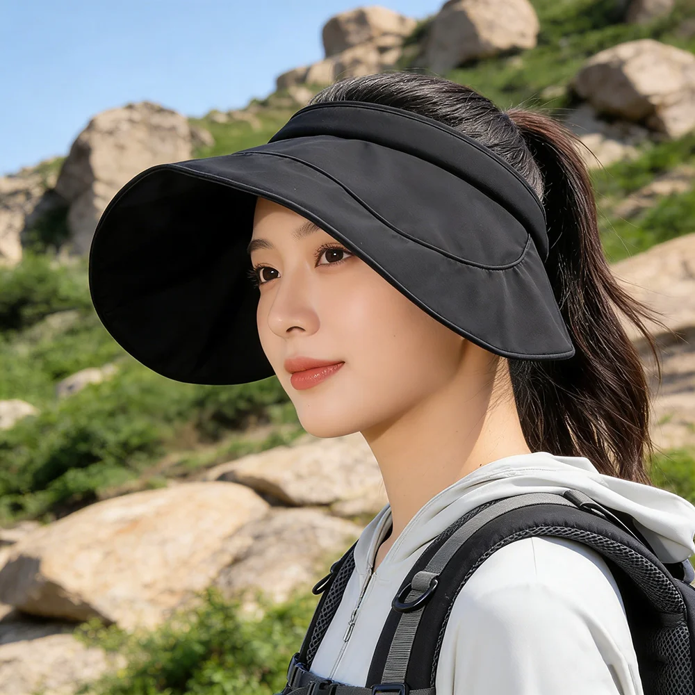 

Big Brim Empty Top Sun Hat Summer Women Anti UV Sunscreen Cap Beach Outdoor Foldable Riding Sport Visors