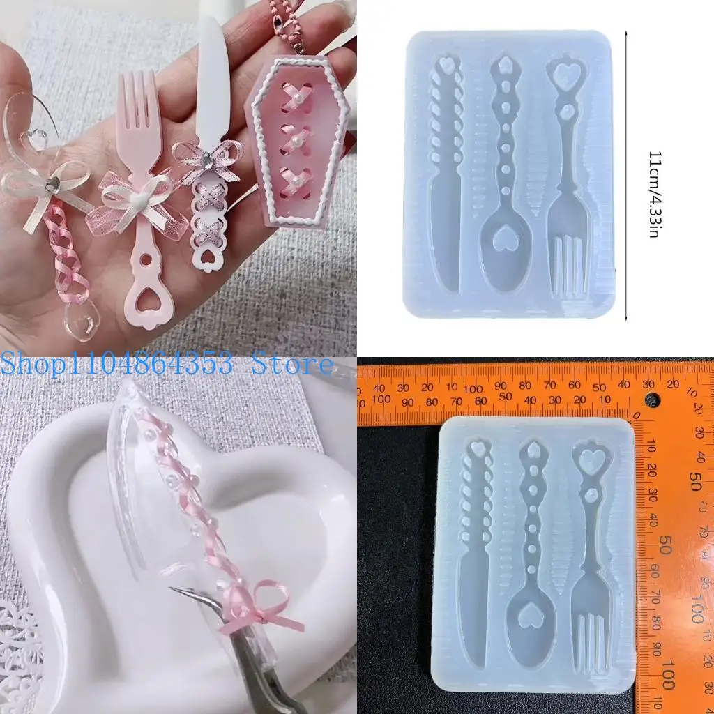 652F هندسة الحب- سكين- شوكة ملعقة القالب السيليكون راتنج الايبوكسي القالب DIY