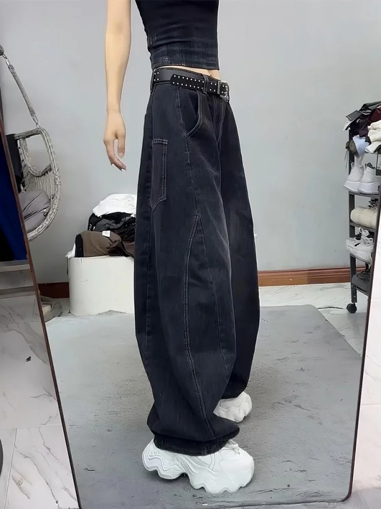 

Широкие джинсы с высокой талией. Женские джинсовые брюки в стиле ретро в американском стиле. Утягивающие брюки прямого кроя для груши.