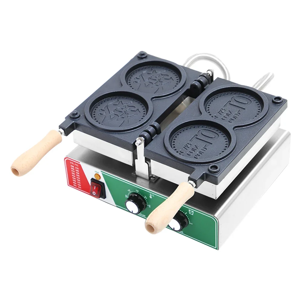 Hot Sale XEOLEO Commercial Two Grids Mini Pancake Machine Circular Gold Coin Waffle Mold Machine Coin Shaped Waffle Maker