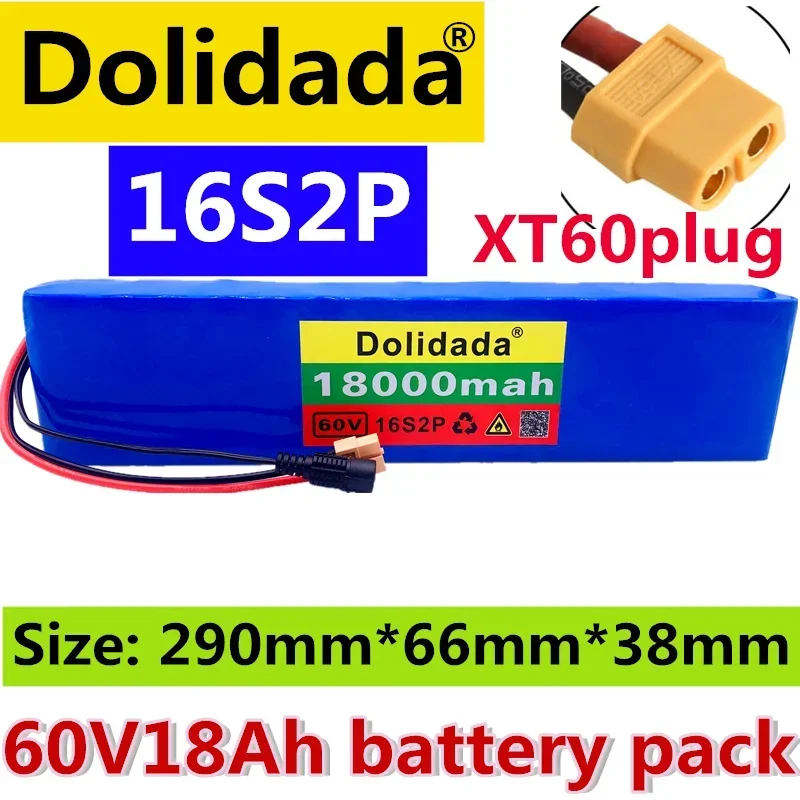 

60V 16S2P 36Ah 18650 Li-Ion Batterij 67.2V 36000Mah Ebike Elektrische Fiets Scooter Met Bms 1000Watt xt60 Plug