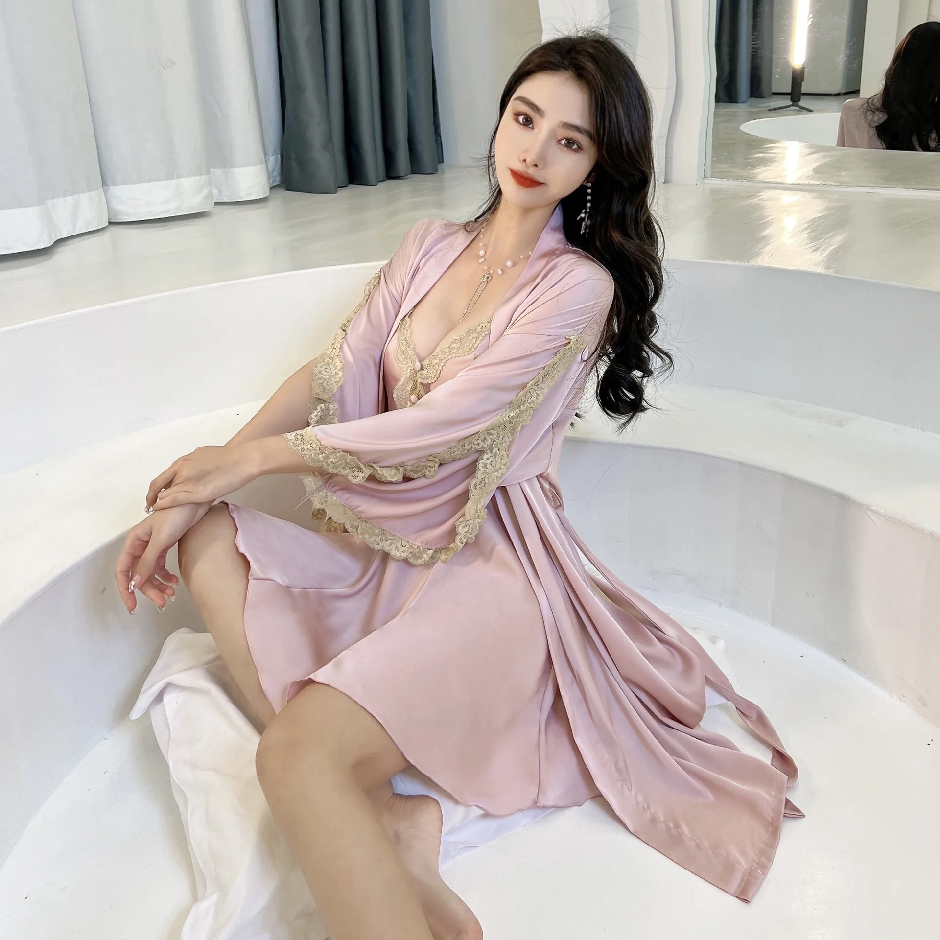 

Bride Wedding Lingerie Kimono Bathrobe Women Sexy Robe Gown Sets Summer Rayon Nightdress Sleepwear M-XL Casual Home Clothes