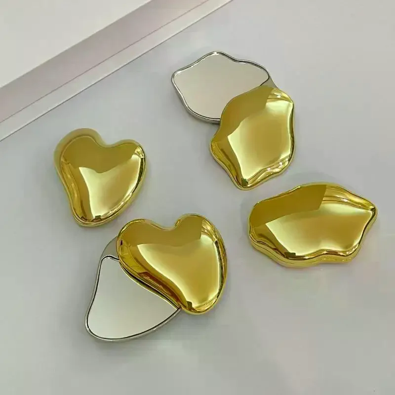 Simpatico specchio per trucco portatile a forma di cuore a doppia faccia rotante per studenti, strumento di bellezza cosmetica, piccolo specchio portatile per ragazze