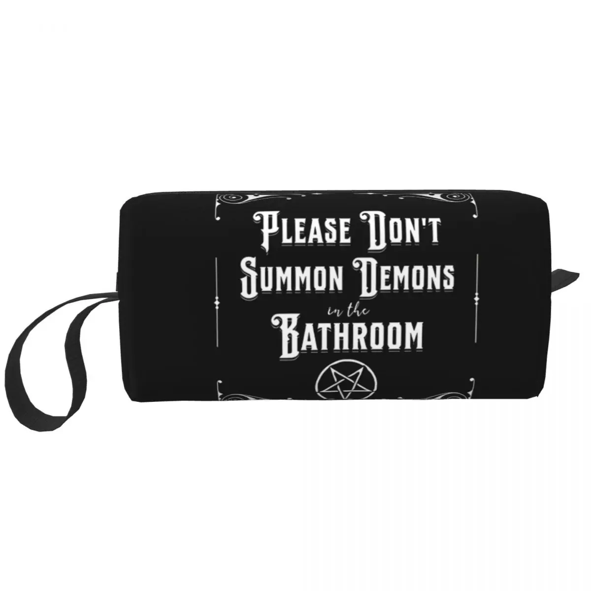 Si prega di non invocare i demoni nel bagno Goth Home Decor Borsa per il trucco Borsa per cosmetici Borsa per cosmetici per uomo Donna Borsa da toilette