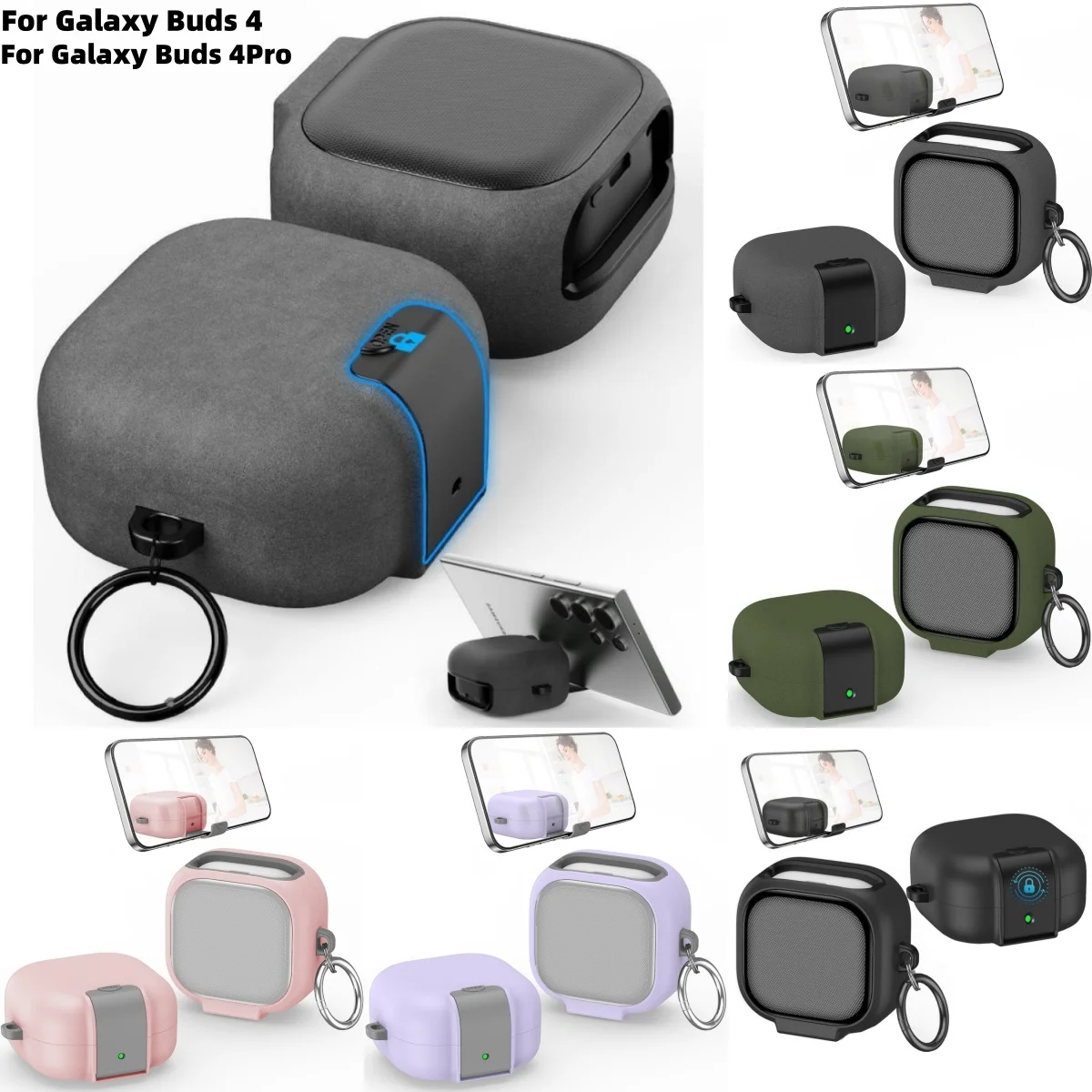 (2026) for Samsung Galaxy Buds 4 Pro/Buds 4 Case [Secure Safety Lock Clip] Shockproof Hard Shell Protective Cover with Carabiner