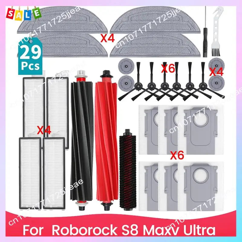 

B66C Accessories Parts For Roborock S8 Maxv Ultra Vacuum Cleaner Parts Main Side Brush HEPA Filter Mop Cloth Dust Bags