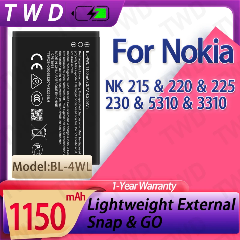 

BL-4WL BL4WL аккумулятор большой емкости для Nokia NK 215 220 225 230 5310 3310, новые аккумуляторы высокого качества