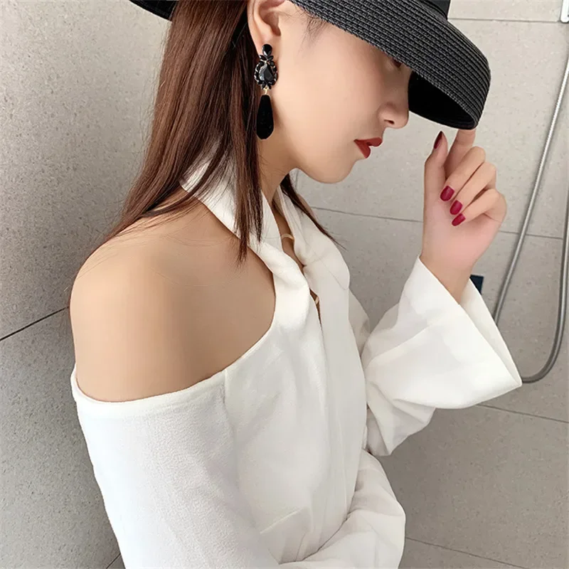 Korea New Design Fashion Jewelry Black Water Drop Resin Crystal Earrings Upscale Party Earrings for women gift