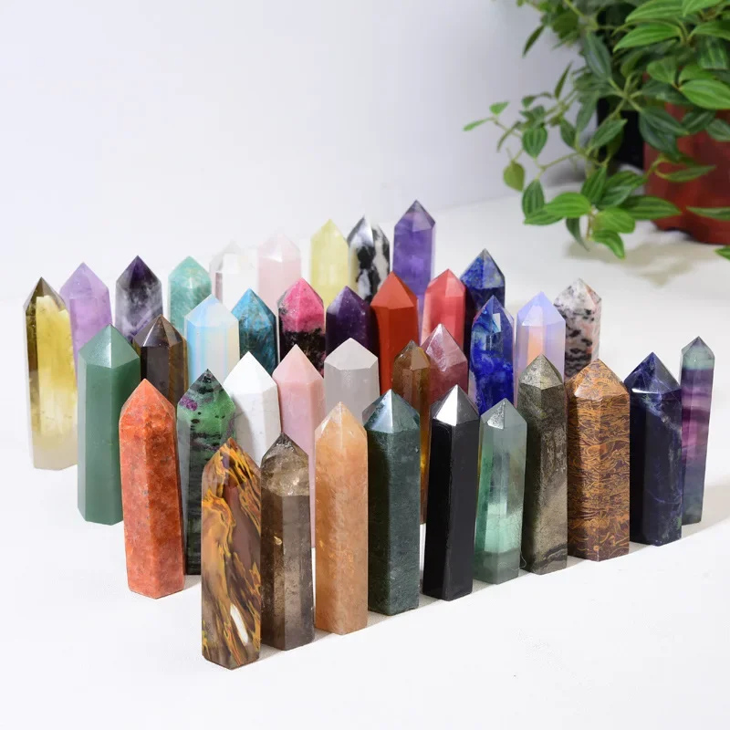 Natürliche Steine Kristall Punkt Zauberstab Amethyst Rosenquarz Heilstein Energie Erz Mineral Handwerk Hause Dekoration 1PC