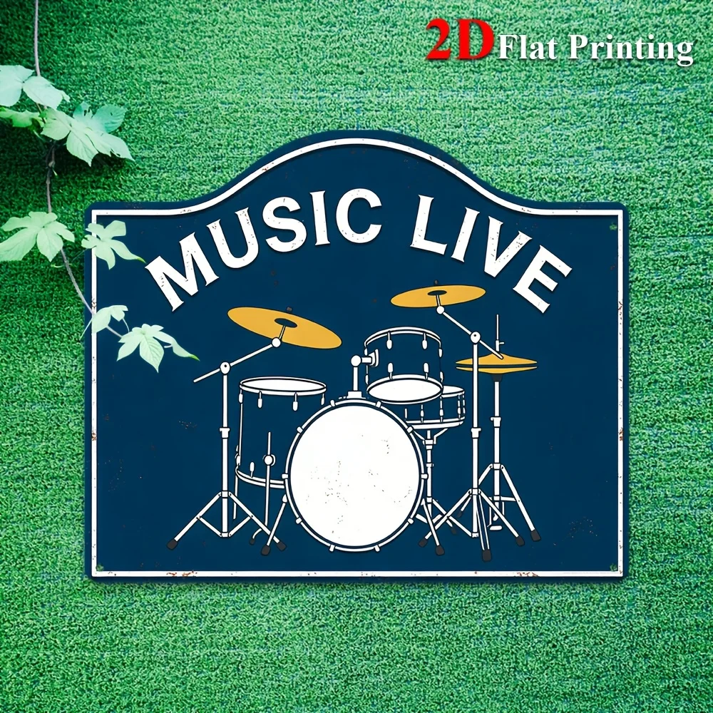 2D Flat, 1pc Vintage Music Live Drum Wall Decor - Metal Sign Suitable For Music Studios, Bars, Home, Bars & Cave - Retro Drum