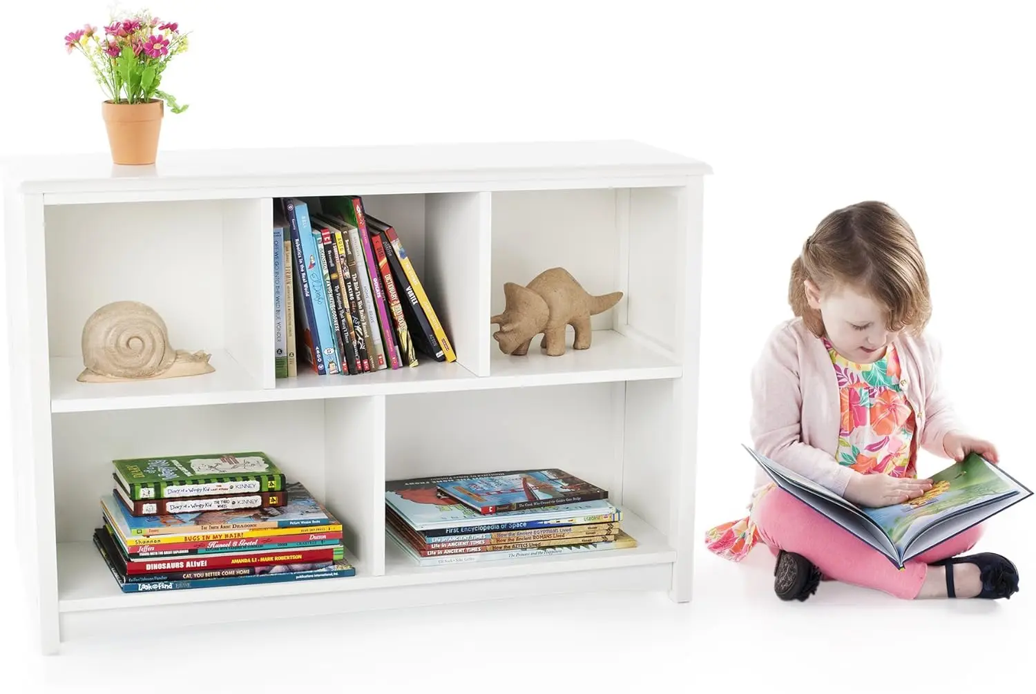 Klassieke Witte Boekenplank: Kinderspeelgoed Met 5 Compartimenten, Prullenbak, Kunst, Kleding En Boekopslag-Houten Speelkamer En Bedro