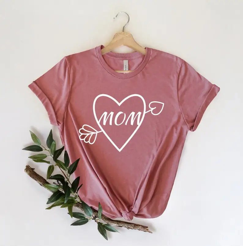 Mom Shirt, Mom Heart Gift for Mom Gift for Her Mothers Day Short Sleeve Top Tees O Neck Fashion 100% Cotton Streetwear harajuku