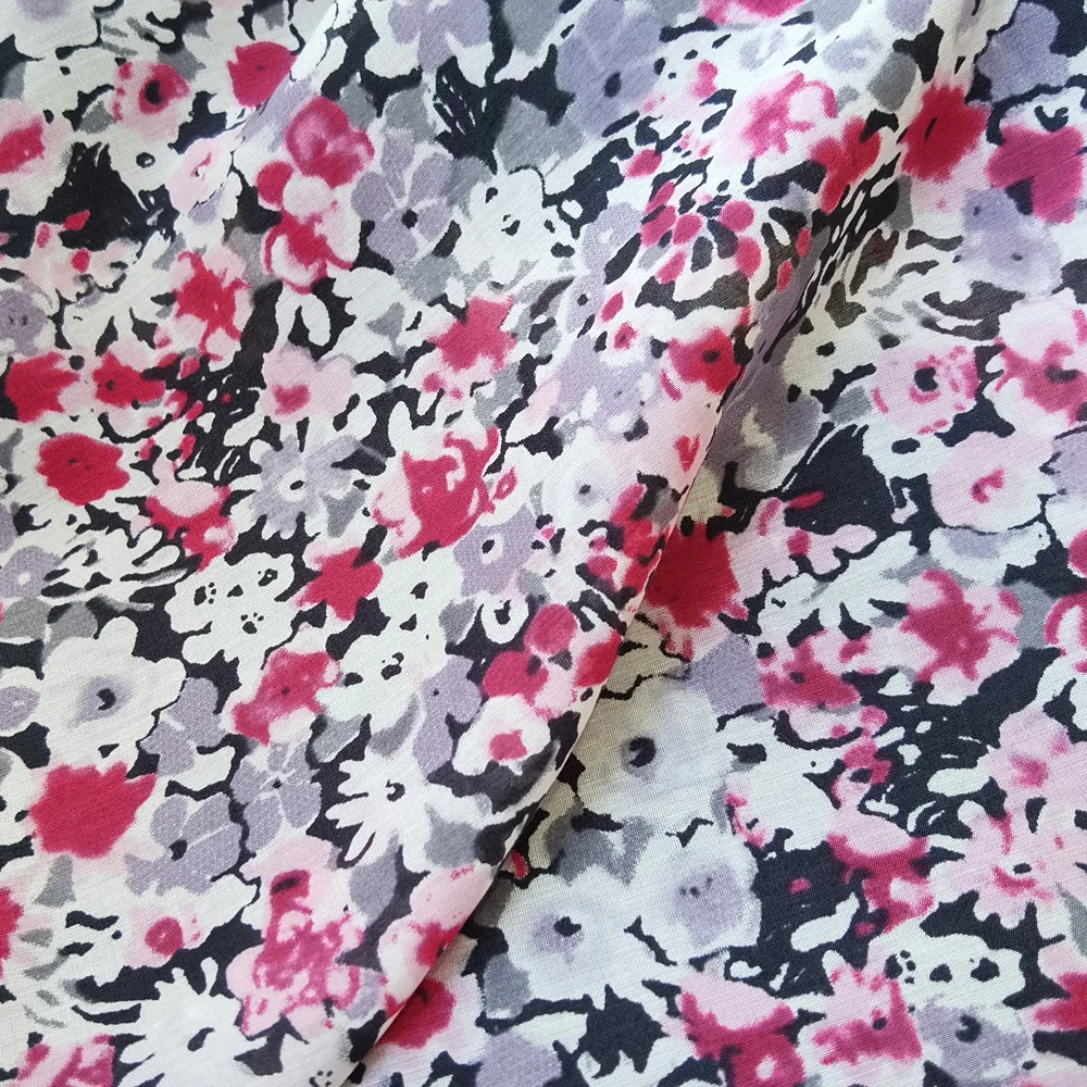 50cm*135cm Red Small Floral 40% Cotton 60% Silk Fabric For Dress Shirts