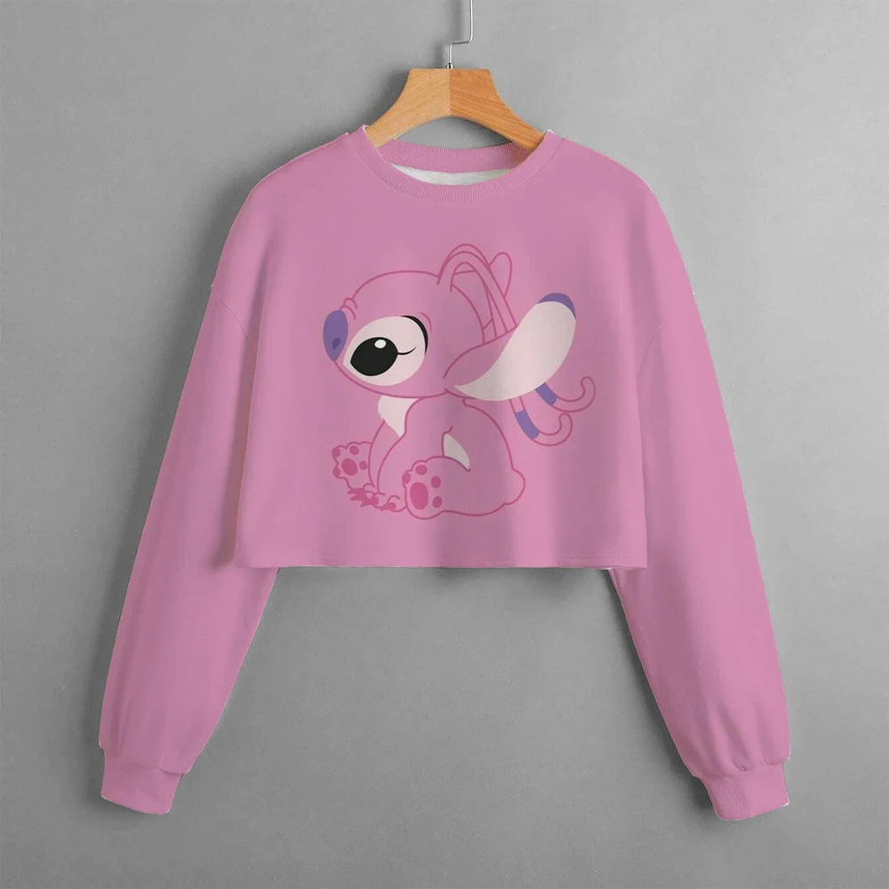 4-14 Year Children\'s Disney Stitch Clothing Casual Cartoon New Autumn Printed Girls Short Sweater Cute Girls Tops