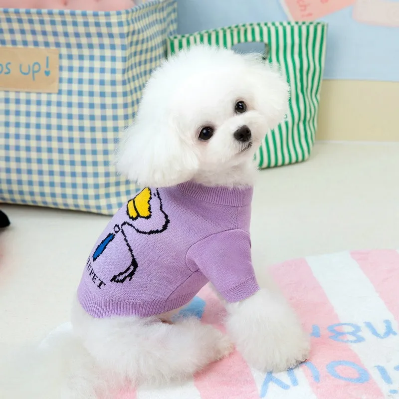 Cute Swan Sweater Pet Warm Knit Teddy Winter Clothes Bichon Casual Two Legs Clothes Puppy New Year Clothes