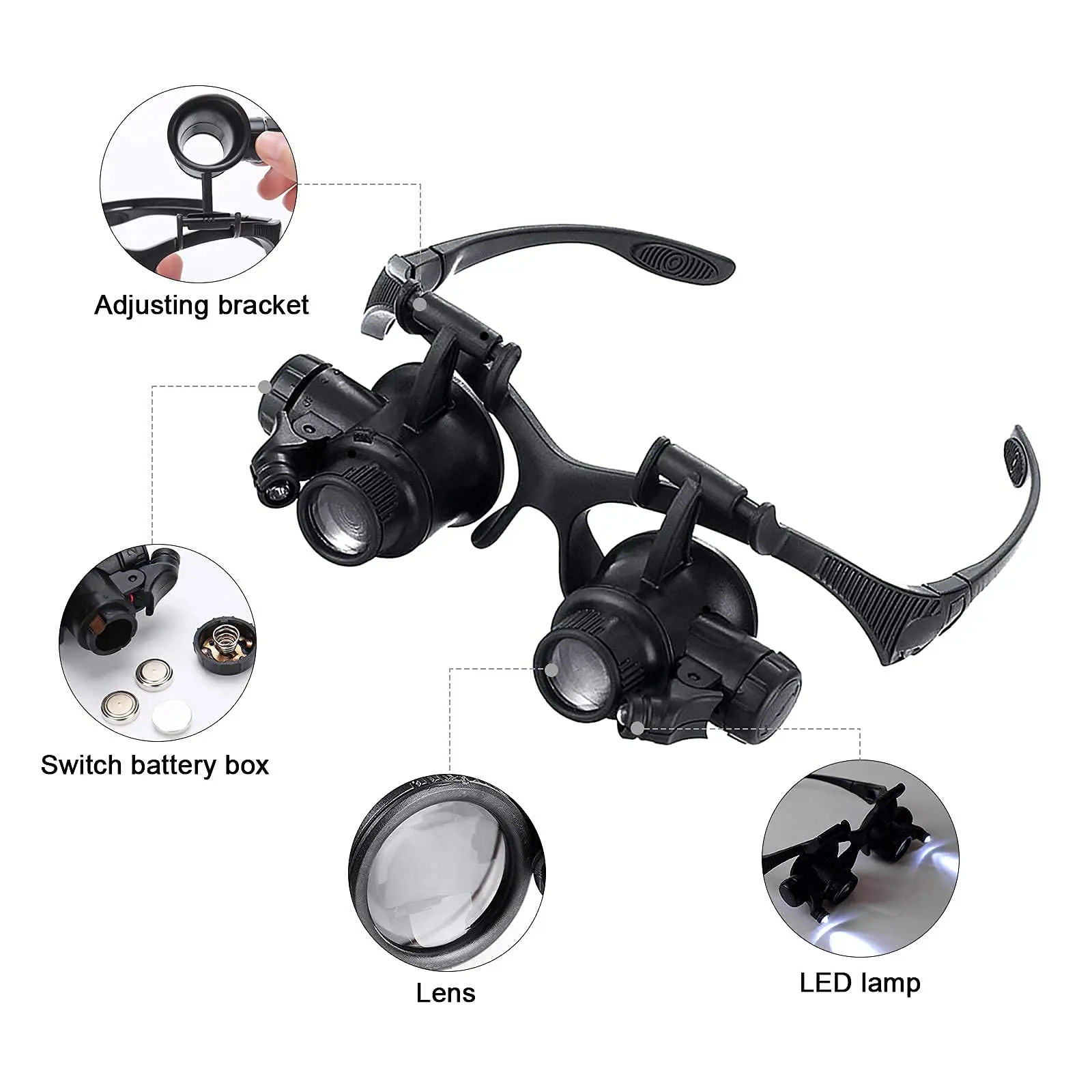 Imagem -04 - Joalheiros Lupa Lupa com Luz Led Cabeça de Relojoeiro 16 Lentes 2.5x 4x 6x 8x 10x 15x 20x 25x