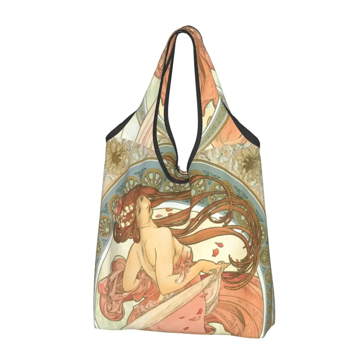 Alphonse Mucha-Sacs à provisions de danse pour femmes, sacs fourre-tout d'épicerie pliables, beaux sacs de bungalow, sac à main lavable, grande capacité