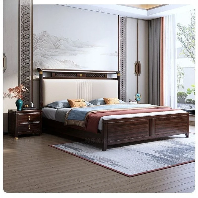 

Medieval double master bedroom household single simple new Chinese storage wedding bed