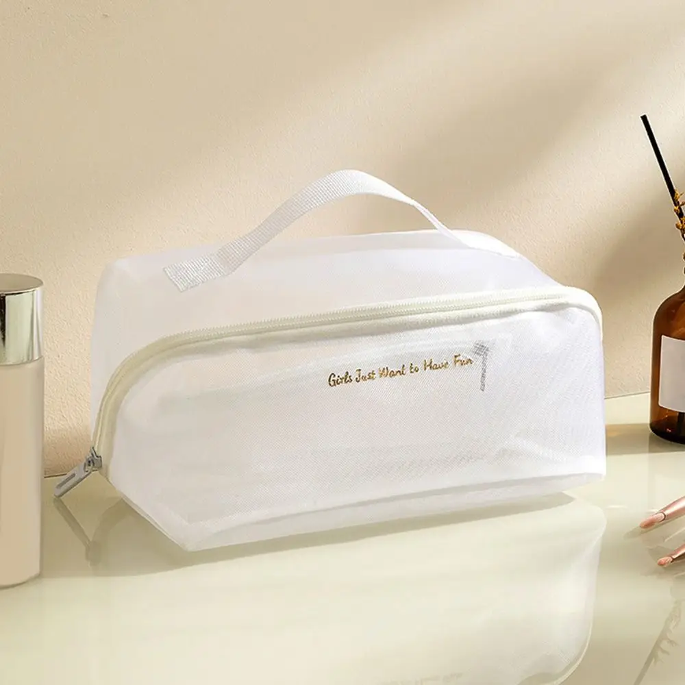 

Portable Large Capacity Mesh Makeup Bag Organizer Pouch Lightweight Travel Storage Bag Solid Toiletry Beauty Case