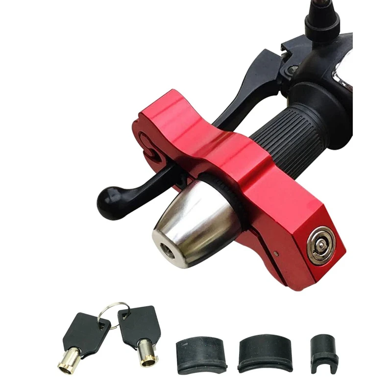 Motorcycle Lock, Handlebar Lock With 2 Keys, Anti Theft Motorcycle Brake Lock Accessories For Motorcycle Bike ATV Scooter - Red