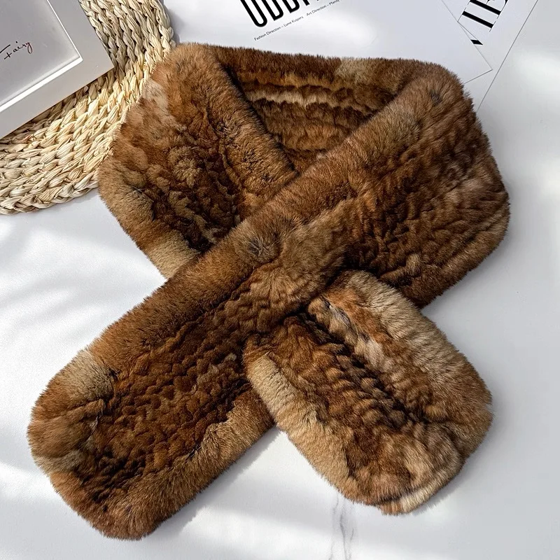 وشاح شتوي محبوك للجنسين مع فرو أرنب ريكس حقيقي للرجال والنساء برقبة دافئة كاتم صوت من الفرو الأصلي