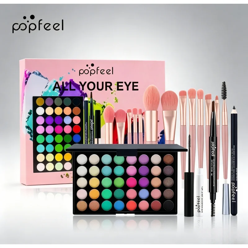 Paleta de Sombras de Ojos POPFEEL de 40 Colores, Set Completo de Maquillaje para Ojos, Lápiz de Cejas, Delineador de Ojos, Rímel con Pinceles de Maquillaje