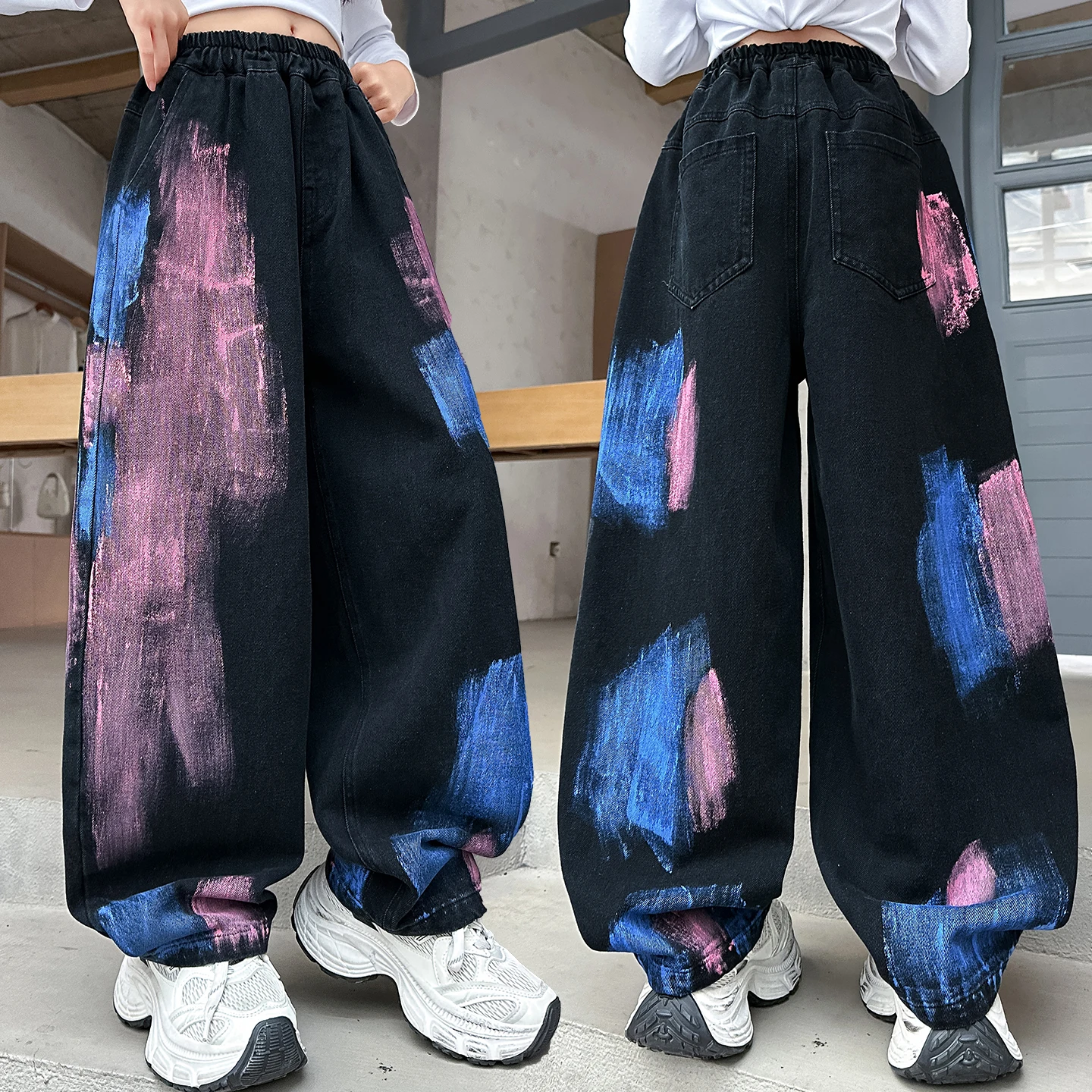 

High Fashion Kids Child Y2K Black Baggy Jeans With Graffiti For Teen Girls Harajuku Street Style New Hip Hop Casual Denim Pants