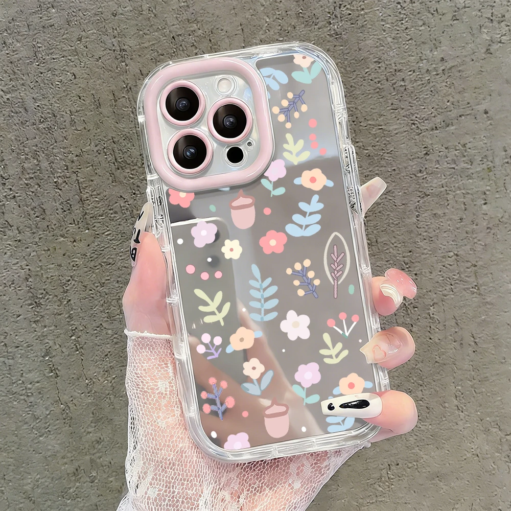 Niedliche Wildblumen- und Unkraut-Motiv Air Cushion Spiegel Handyhülle für iPhone 17 15 14 16 Pro Max 13 12 11 Pro XR XS 7 8 Plus 17Air Girl Cover – Detail 38