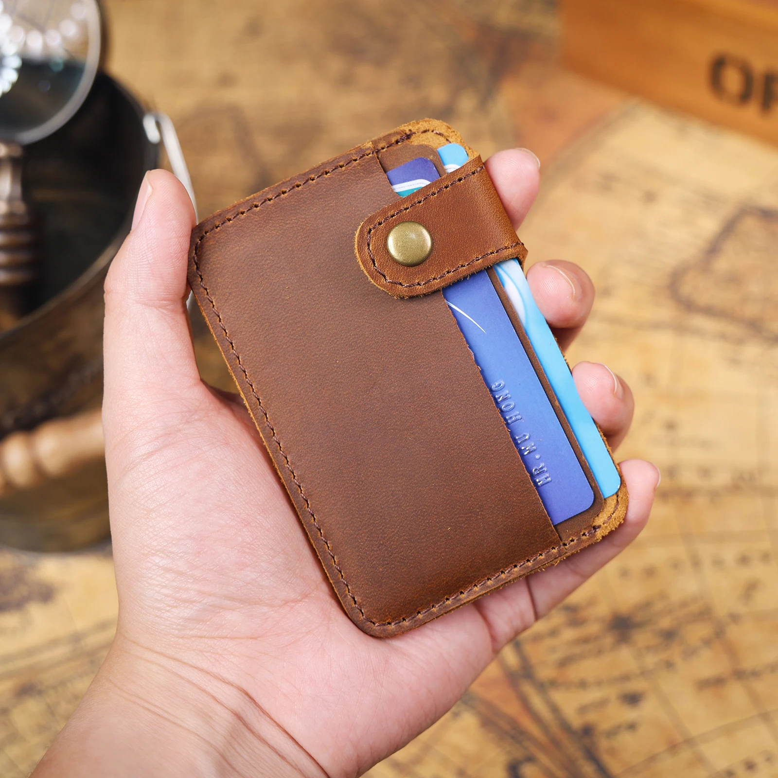 S.WORKER Vintage-Kartenetui aus Vollnarbenleder, Mini-Geldbörse, Retro-Taschenbrieftasche, kleine Tasche für den Alltag – Detail 20