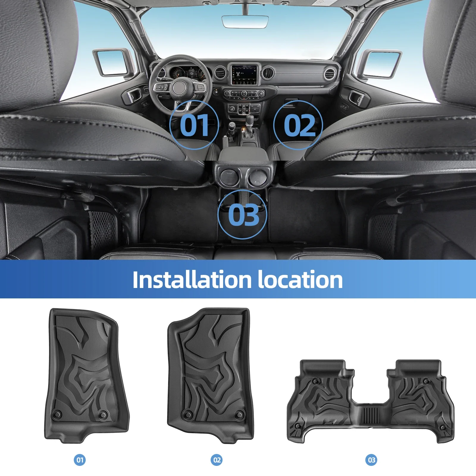 LUCKEASY for Jeep Gladiator JT 2020-2024 Cargo Liner Trunk Mat Protective Mat TPE Waterproof Wear-resistant Floor Mats