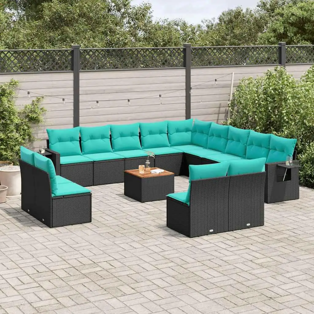 

14 Piece Outdoor Patio Sofa Set with Cushions Black Rattan Garden Furniture